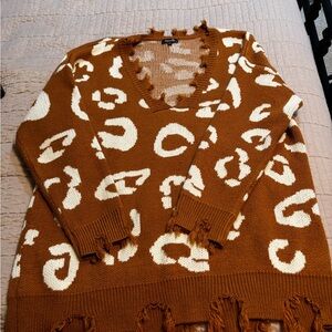 Amaryllis Brown and Cream V-Neck Sweater EUC Size XL